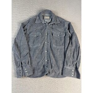 We The Free Shirt Womens Small Blue White Striped Button Front Western‎ Cotton